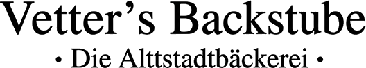 Logoschriftzug „Vetter’s Backstube – Die Altstadtbäckerei“ in schwarzer Schrift auf transparentem Hintergrund; repräsentiert eine traditionelle Bäckerei als Partner für Catering und Events.